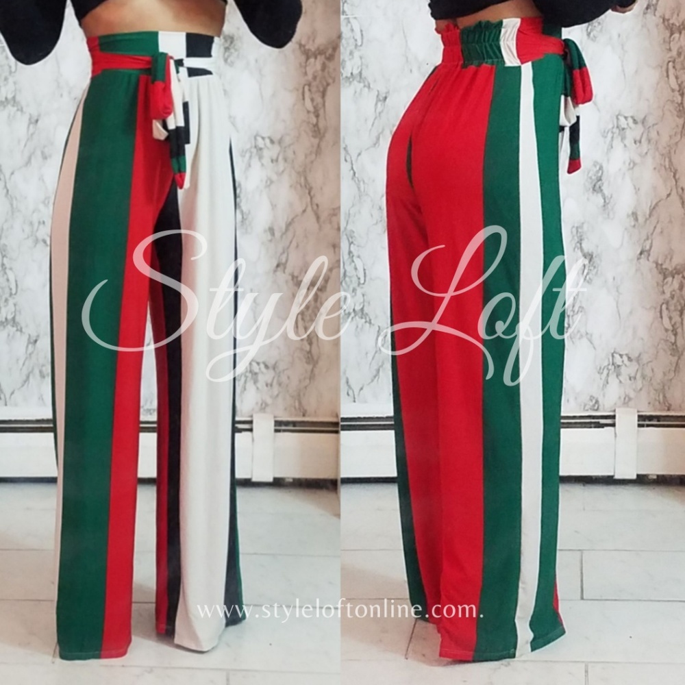 High waist striped palazzo pants